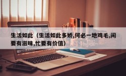 生活如此（生活如此多娇,何必一地鸡毛,闲要有滋味,忙要有价值）